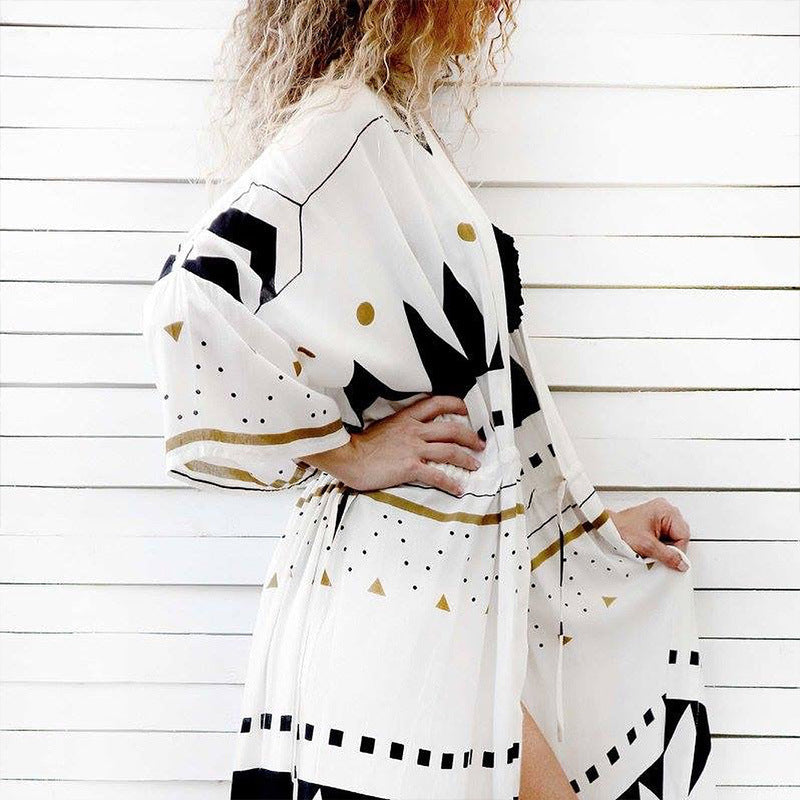 Traje de baño de moda para mujer, para vacaciones, playa, con estampado geométrico de triángulos