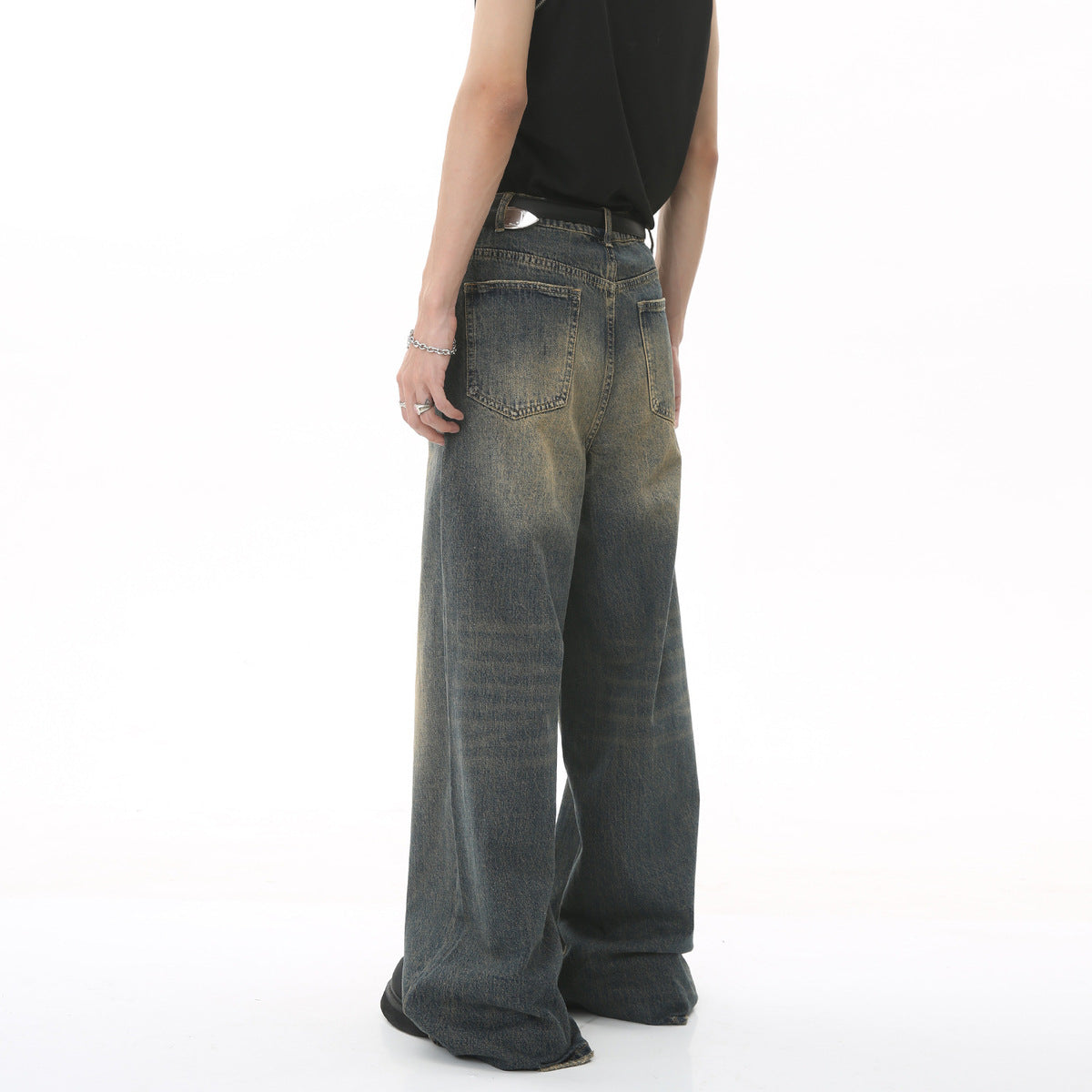 Men's Retro Loose Wide-Leg Jeans Cotton Blend Casual Pants