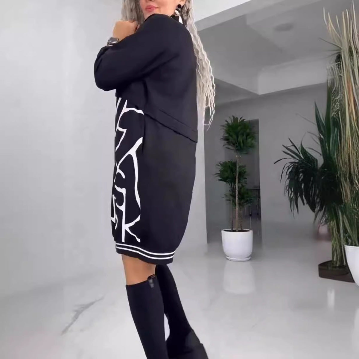 Vestido informal de manga larga para mujer, estilo elegante, de poliéster, talla grande