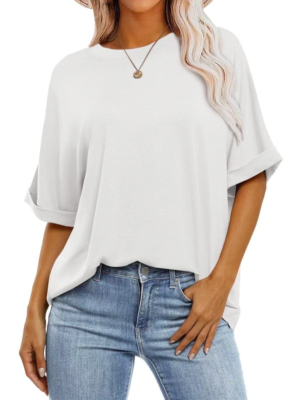 Women Casual Solid Color Spandex Loose T-Shirt