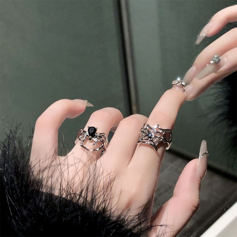Anillo de araña con diamantes de imitación oscuros vintage para mujer de Halloween