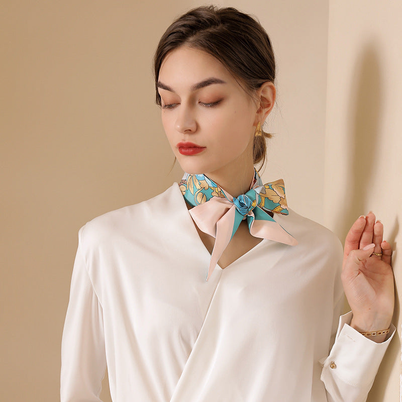 Pañuelo de seda con estampado floral chic de primavera para mujer