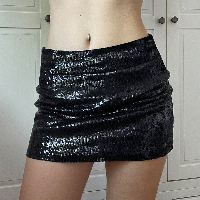 Falda de lentejuelas de color sólido sexy de moda para mujer