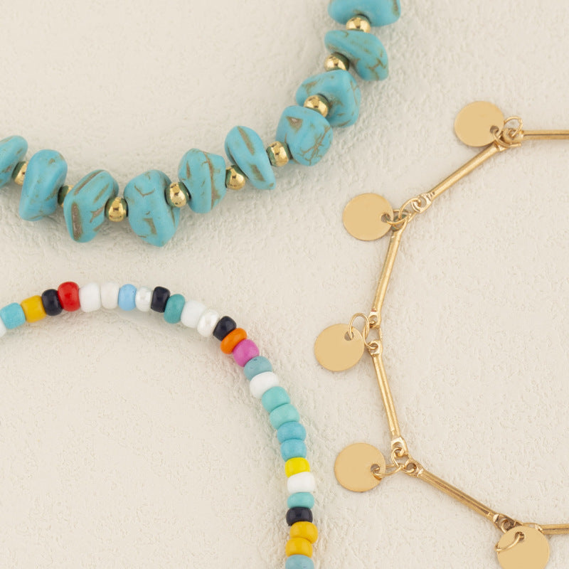 Bohemian Multicolor Rice Beads Turquoise Foot Jewelry
