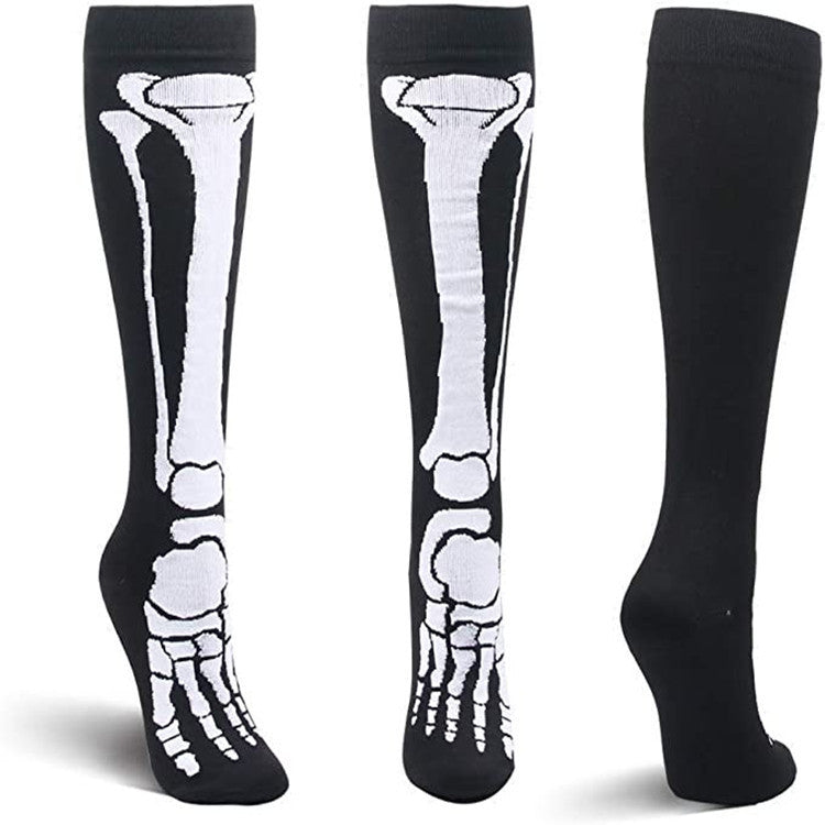 Chaussettes de sport de compression amusantes pour femmes avec motif tête de mort pour Halloween