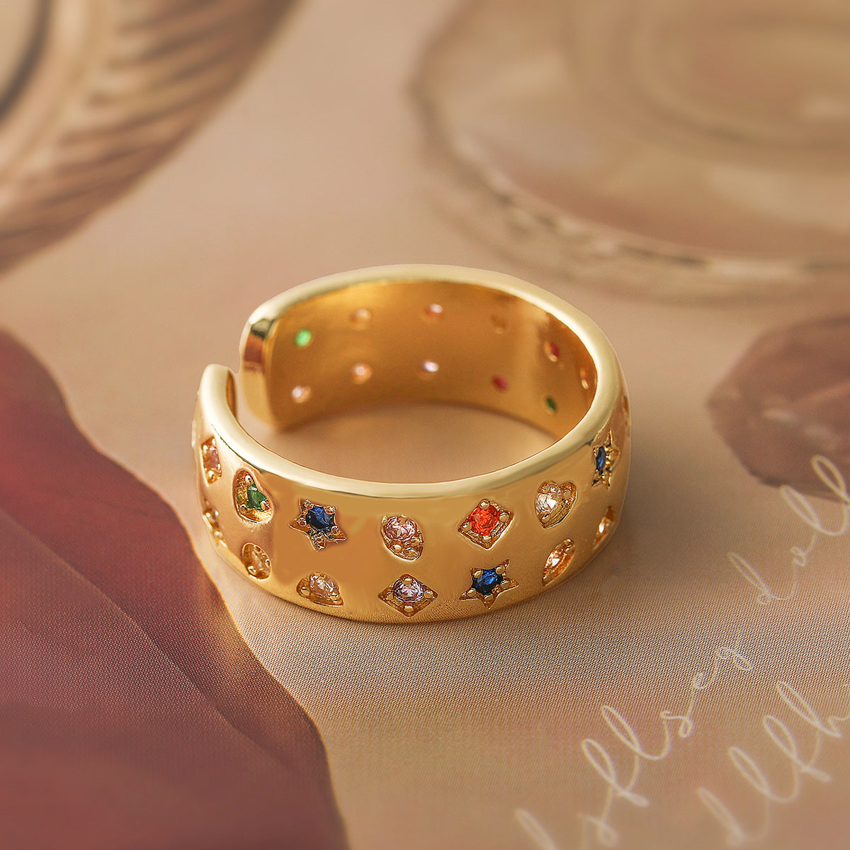 Anillo geométrico de circonitas de doble hilera de moda para mujer