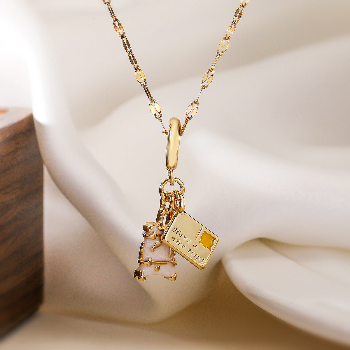 Collar con colgante geométrico de gota de aceite bañado en bronce para mujer