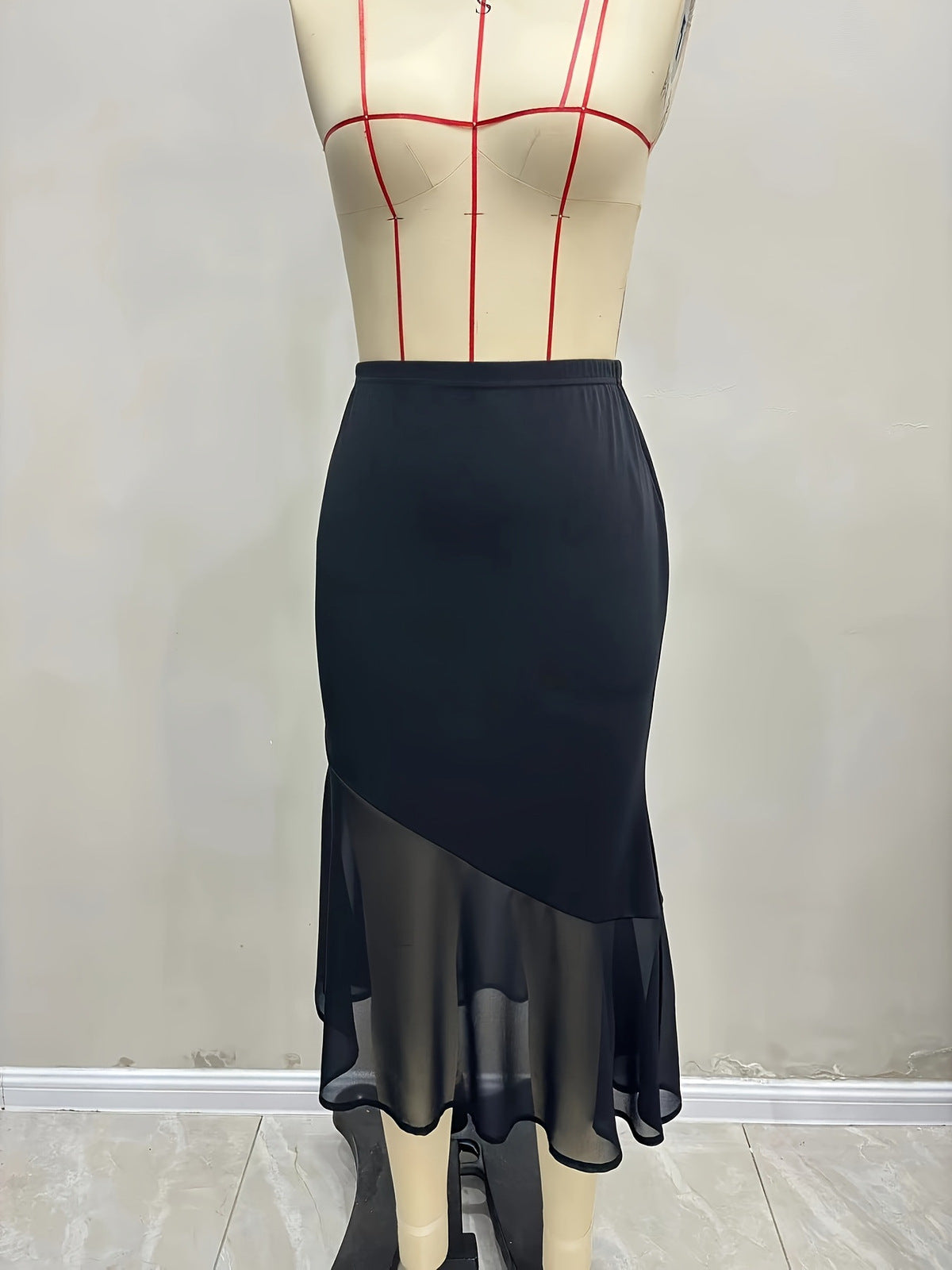 Women Fashion Sexy Solid Color Mesh Fishtail Skirt