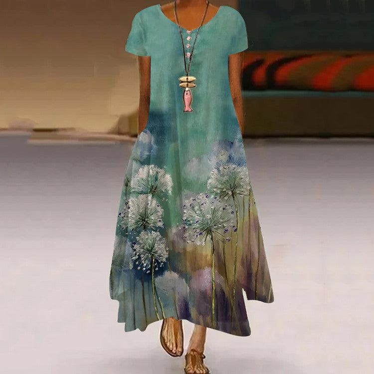 Women Elegant Bohemian Summer Floral Printed Ruffled Dress