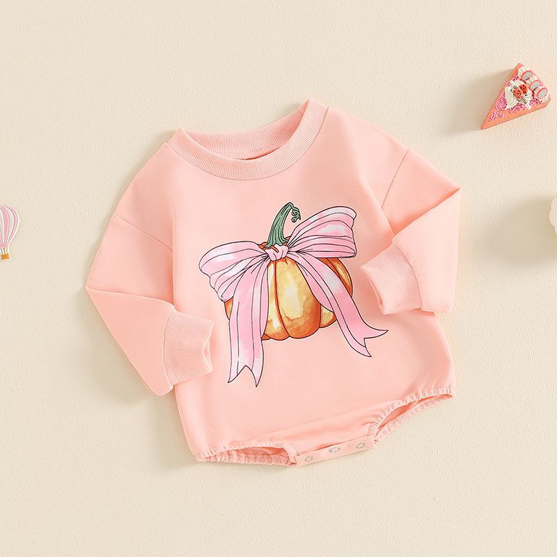 Pelele informal de manga larga con estampado de calabaza para niñas pequeñas