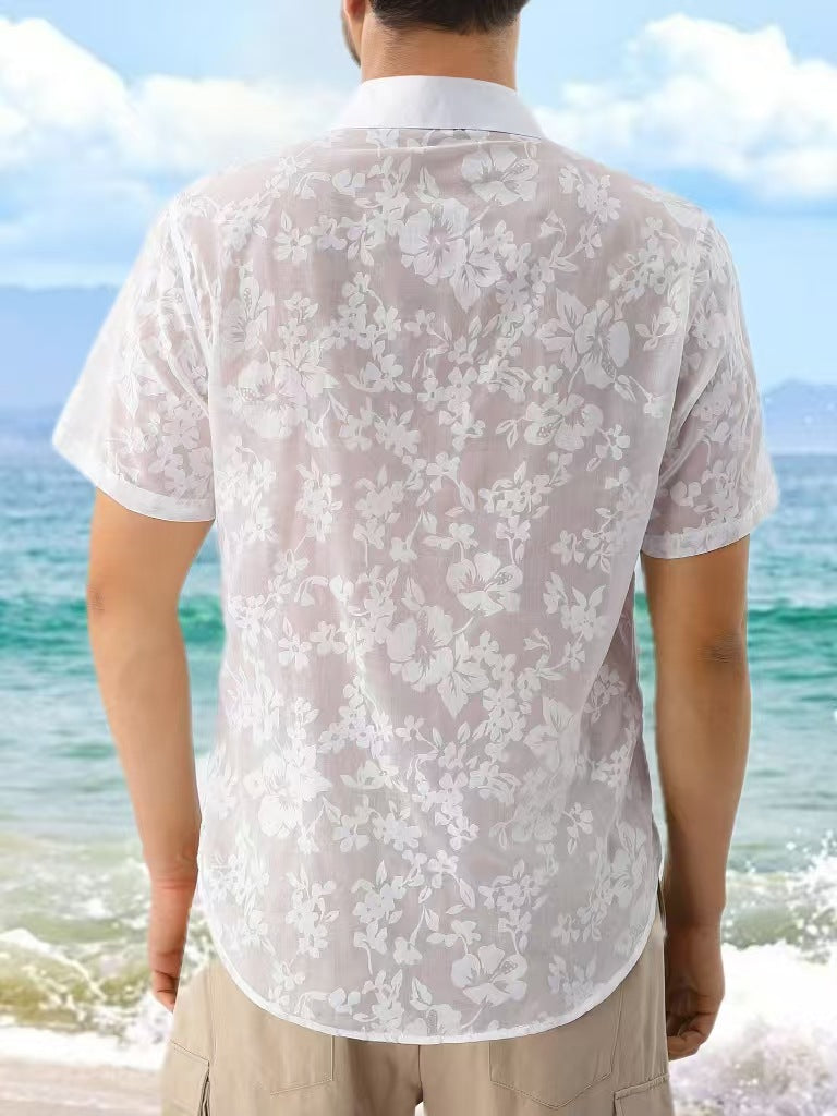 Men's Casual Cotton Jacquard Short-Sleeve Shirt