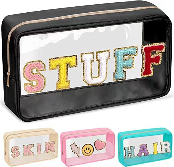 Bolsa de cosméticos transparente portátil e informal para mujer
