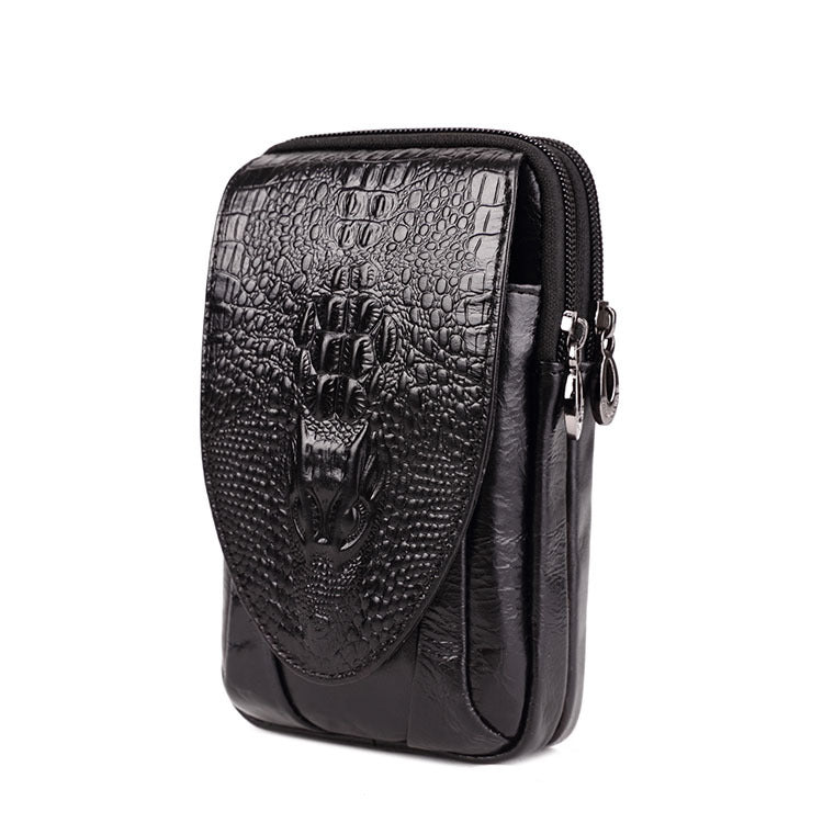 Sac banane décontracté pour homme en cuir de vachette à motif crocodile pour téléphone portable