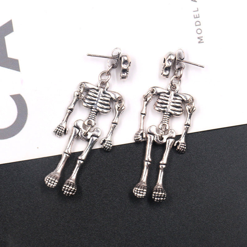 Boucles d'oreilles squelette vintage en alliage pour femme, style Halloween