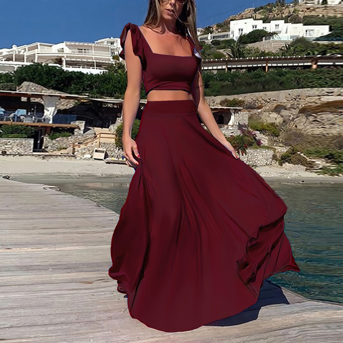 Women Fashion Solid Color Milk Fiber Two-Piece Set