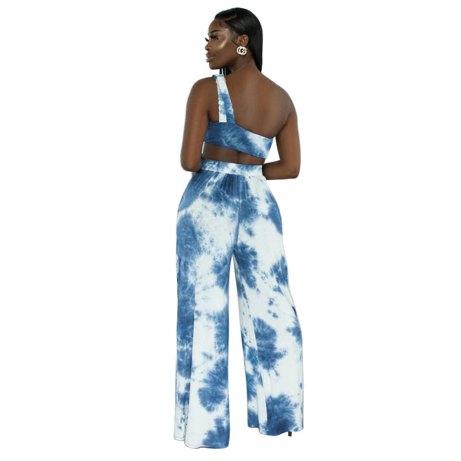 Conjunto de top con estampado tie-dye y pantalón ancho para mujer