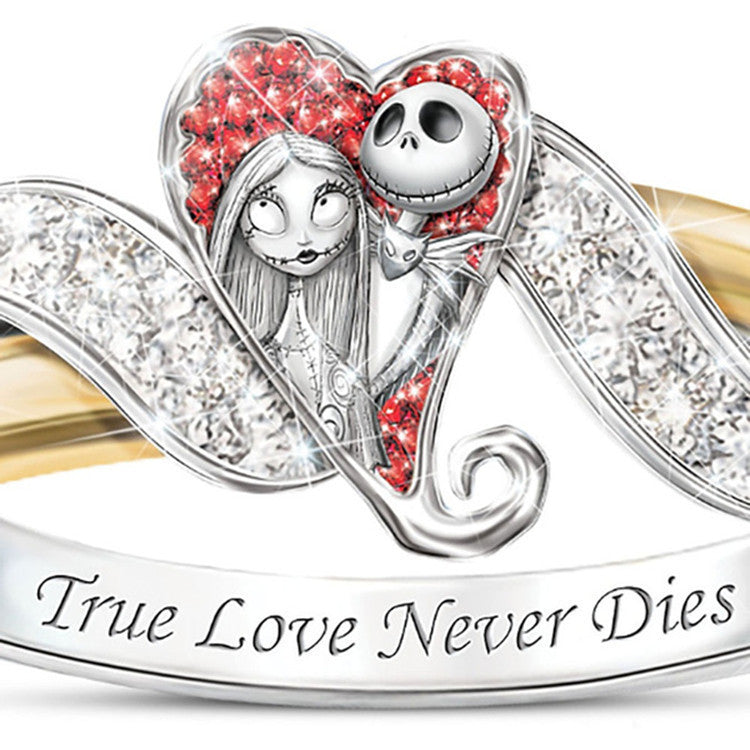 Anillo unisex de calavera de Halloween con diamantes de imitación para niña