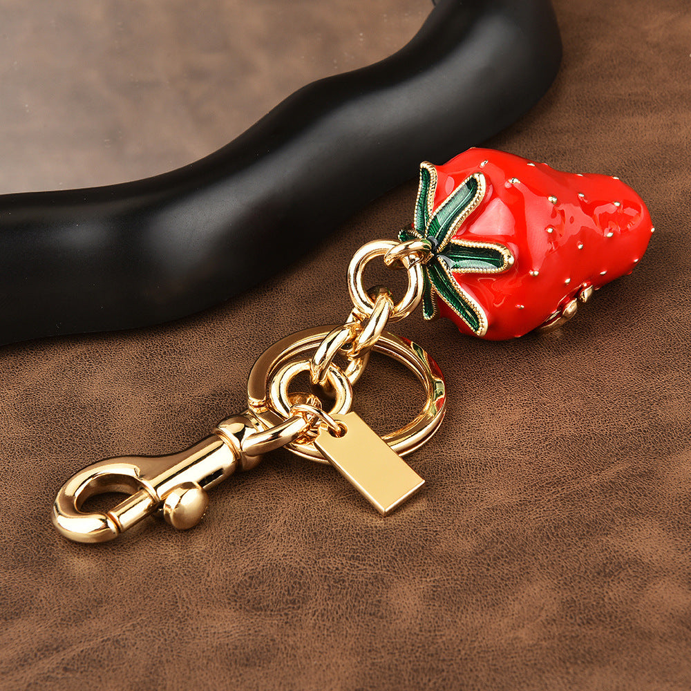 Women Fashion Gold Strawberry Pendant Keychain