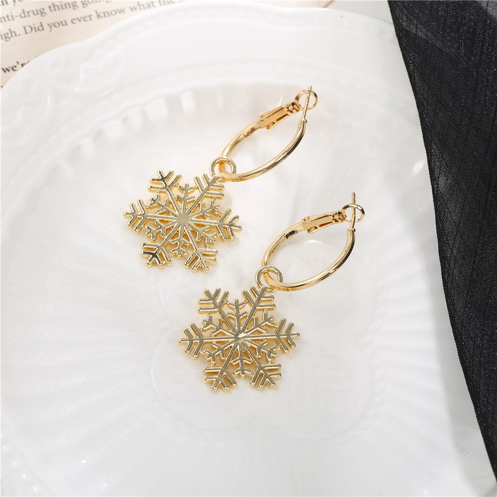 Women Fashion Simple Hollow Snowflake Earrings