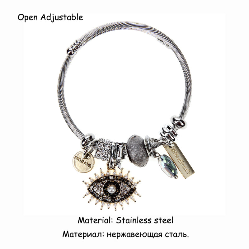 Pulsera exquisita con colgante de ojo de diablo y diamantes de imitación para mujer