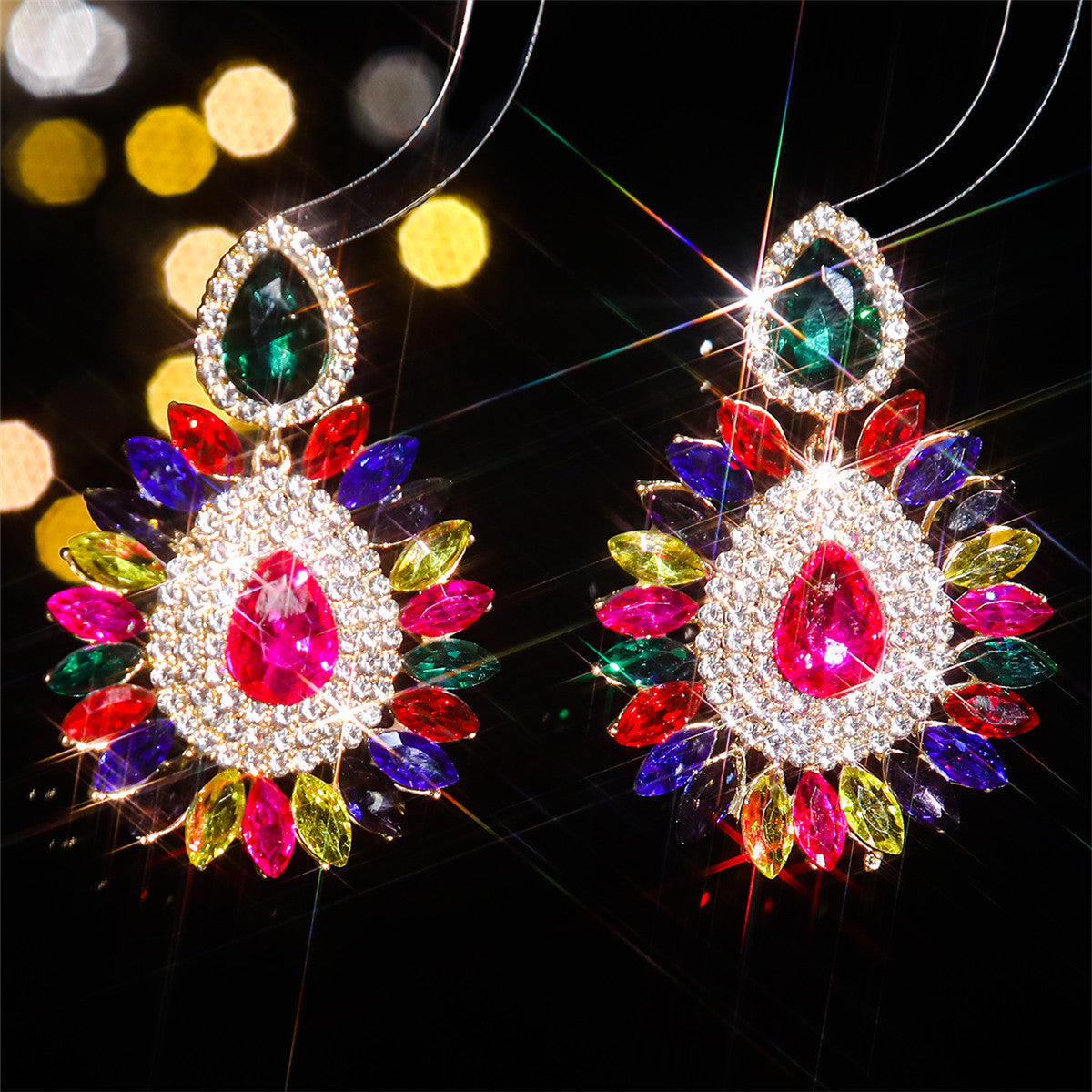 Boucles d'oreilles à strass multicolores exagérées pour femmes