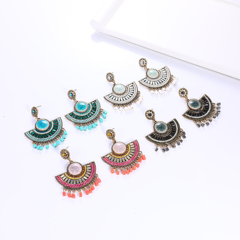 Women Fashion Bohemian Ethnic Fan Tassel Earrings