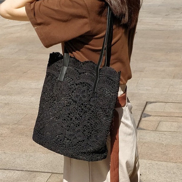 Bolso de mano informal de encaje bohemio para mujer, de gran capacidad