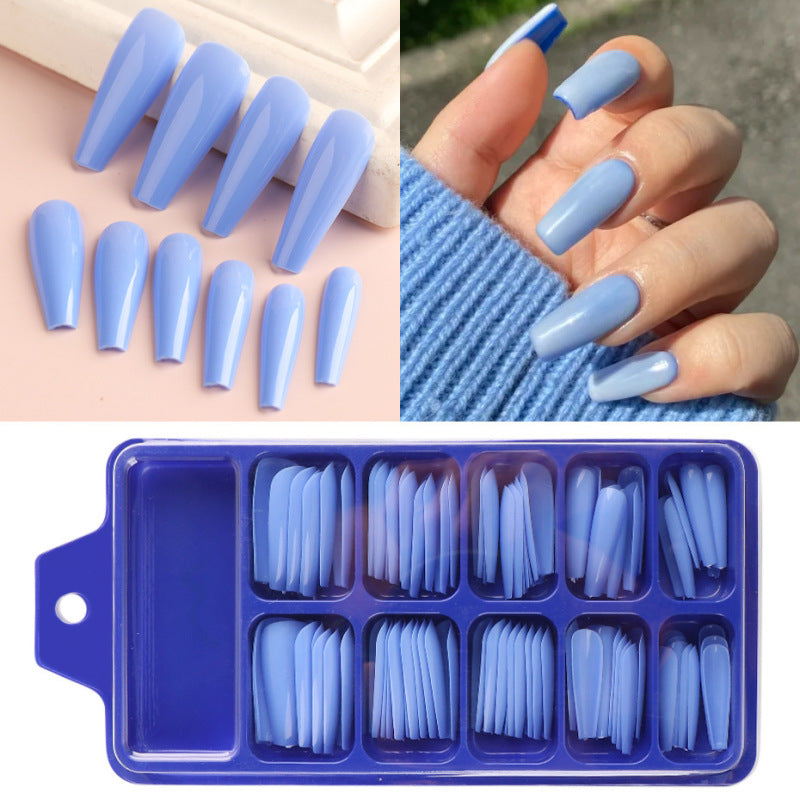 Uñas postizas con diseño de caja azul y pegatinas completas para usar en ballet largo