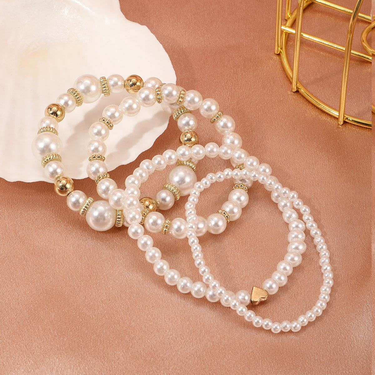 Conjunto de pulseras de perlas de amor de moda para mujer