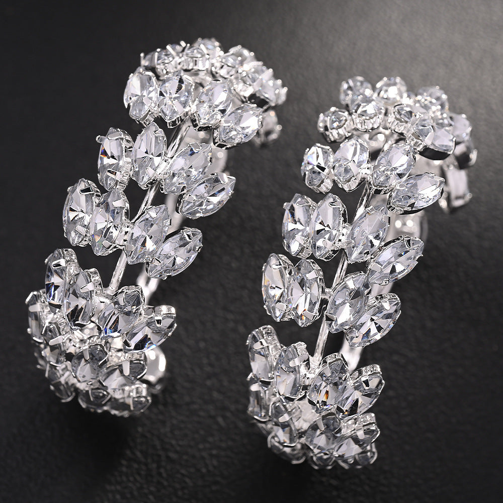 Exaggerated Geometric Rhinestone Hoop Earrings Gold Silver