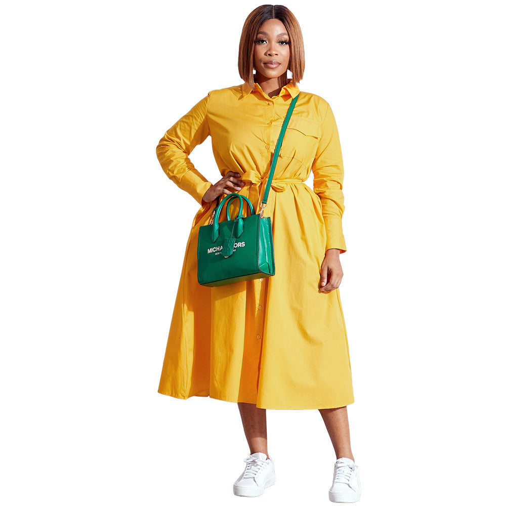 Women Casual Solid Color Long Sleeve Dress
