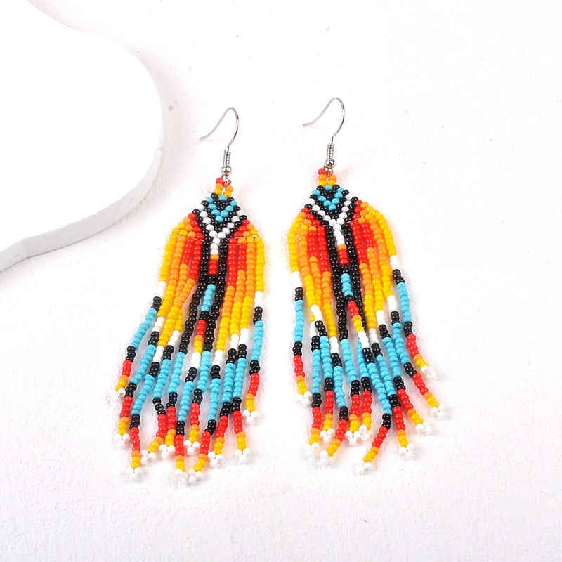 Boucles d'oreilles bohèmes à pampilles et perles de riz pour femmes