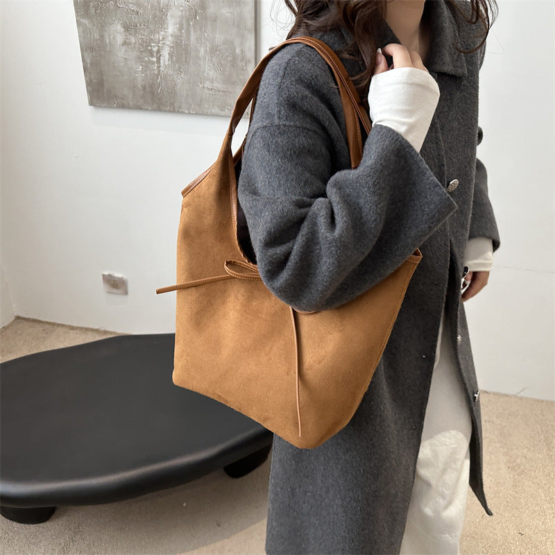 Bolso de mano informal con lazo esmerilado de color liso para mujer