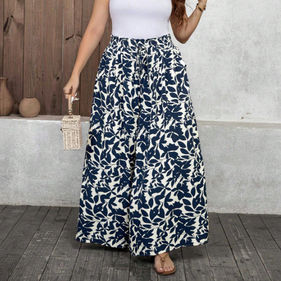 Pantalones casuales con estampado floral de talla grande para mujer