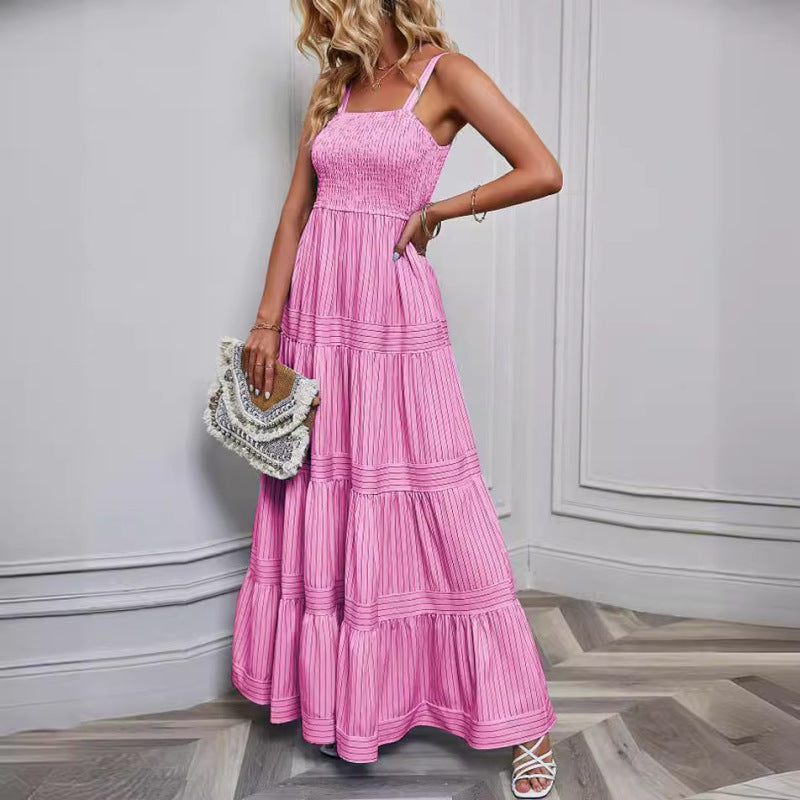 Vacation Women Casual Stripe Print Maxi Dress