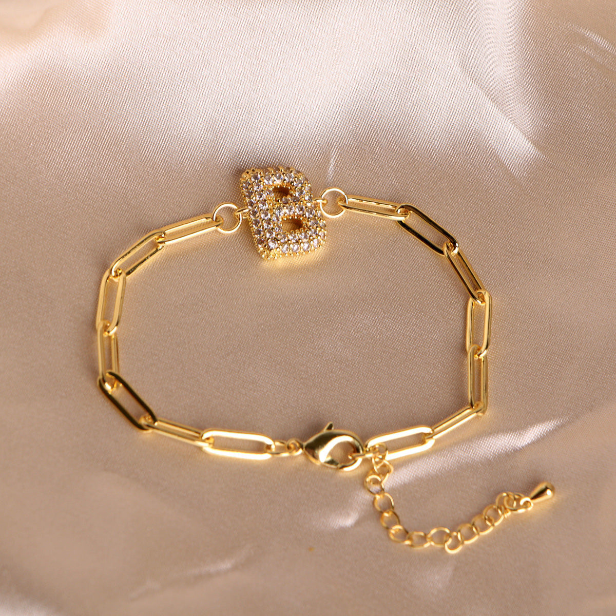 Fashion 26 Zircon Alphabet Clip Chain Bracelet