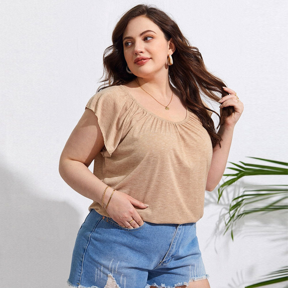 Camiseta informal de manga corta de mezcla de algodón para mujer