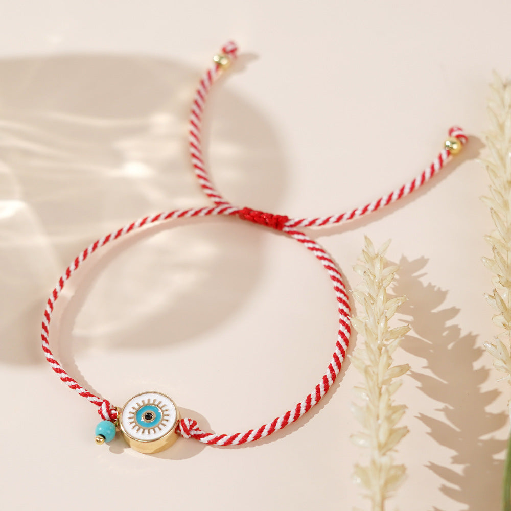 Women Fashion White Eyes Turquoise Rope Bracelet Stylish Jewelry