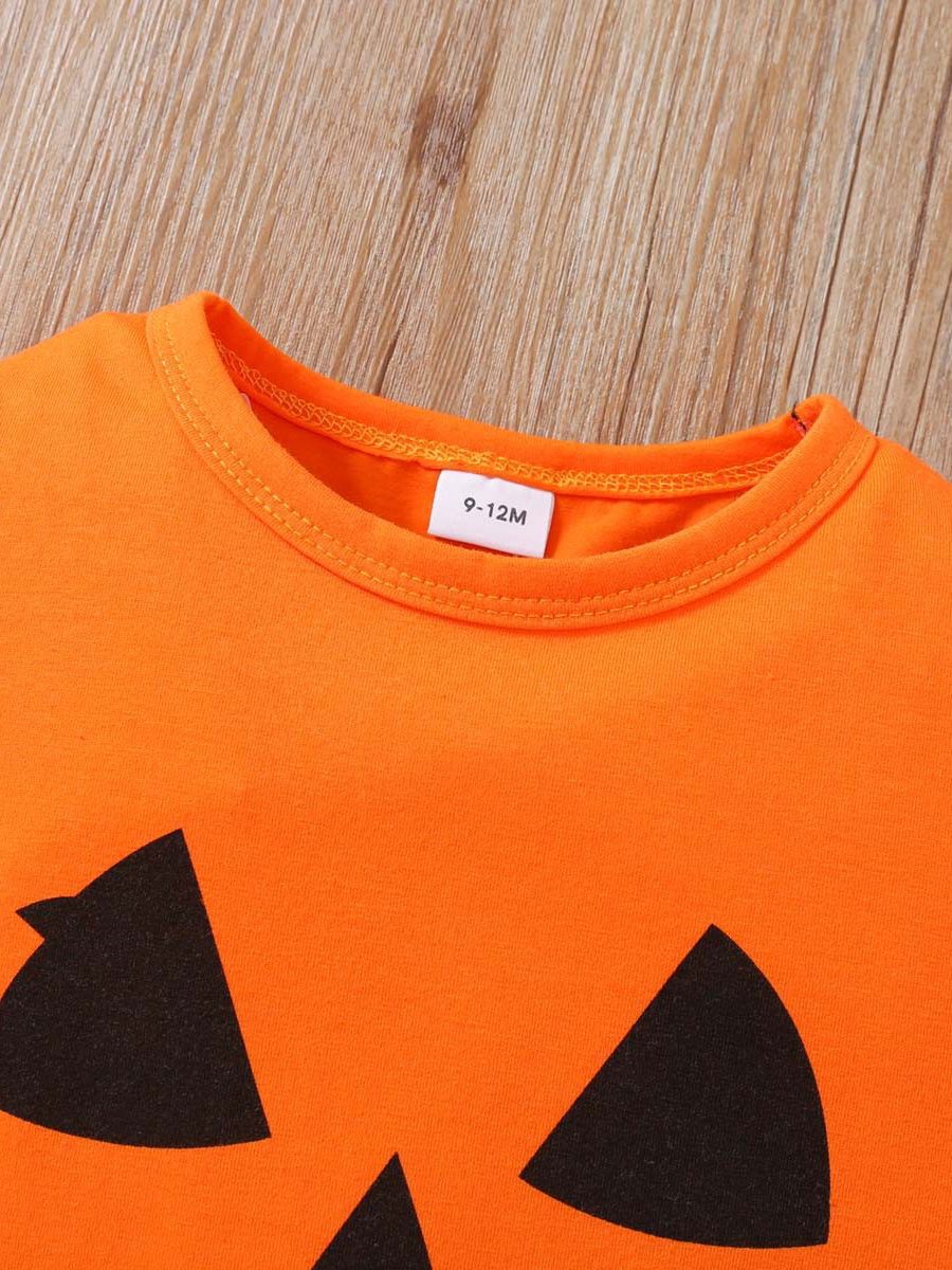 Kids Toddler Boys Halloween Pumpkin Print Long Sleeve Sweatshirt and Pants Set