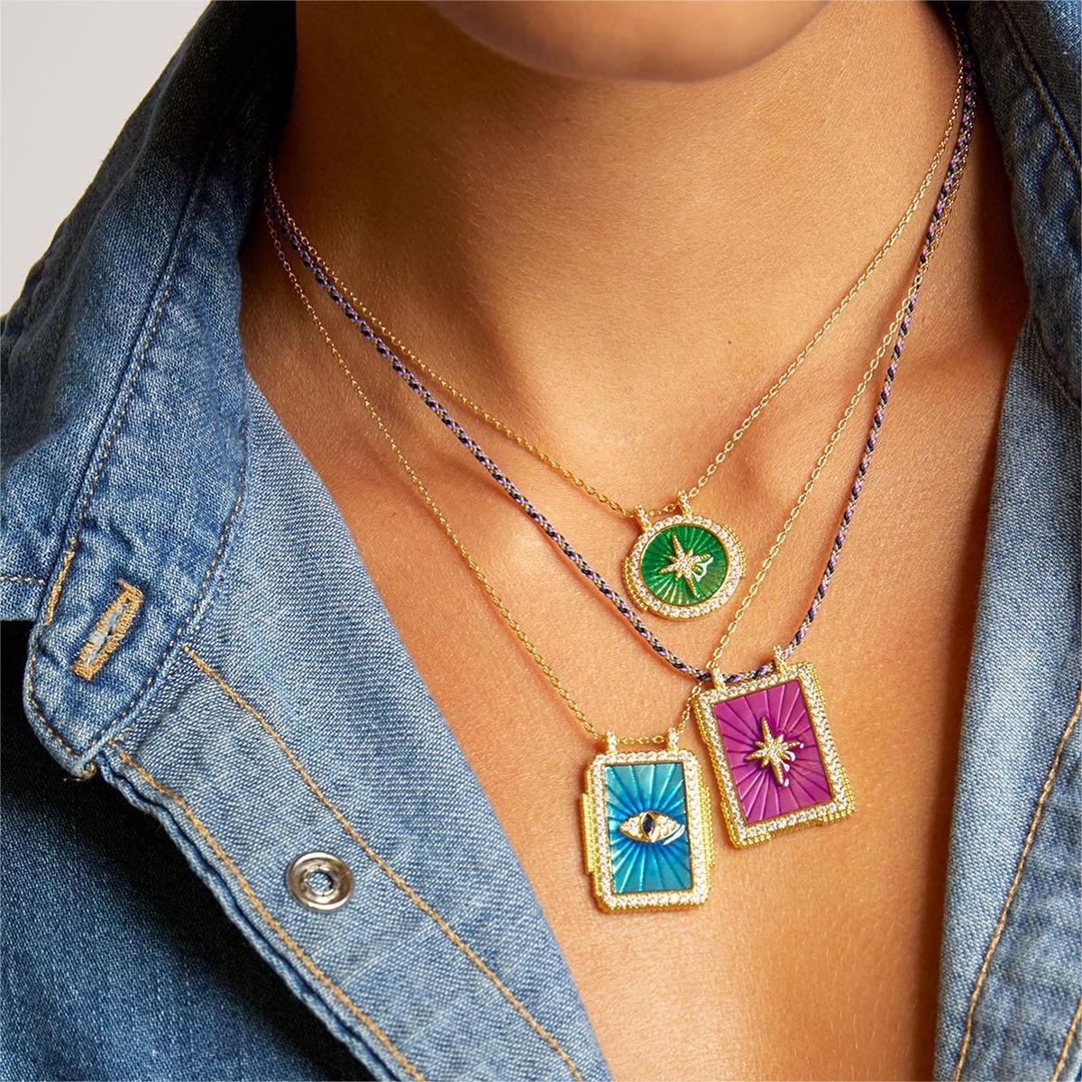 Collar con colgante de ojo malvado de sol y luna de estilo bohemio para mujer