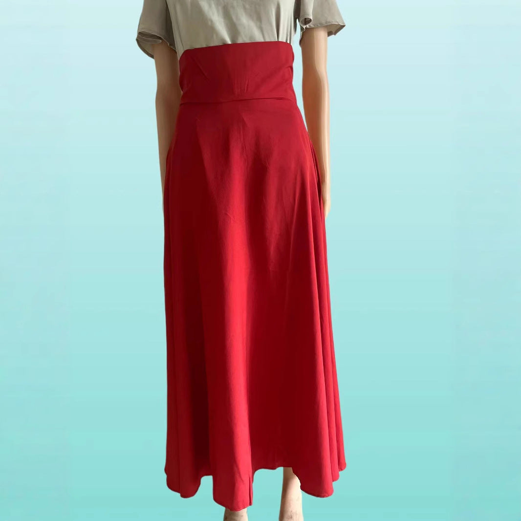 Falda larga plisada suelta de color sólido informal para mujer