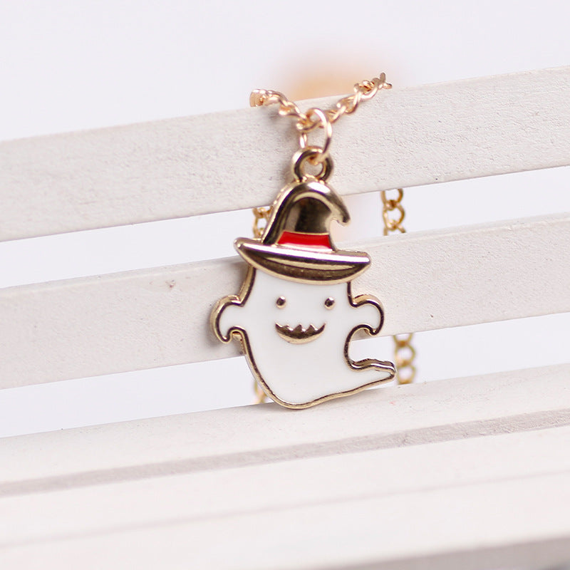 Collar con colgante de fantasma y sombrero de Halloween para mujer