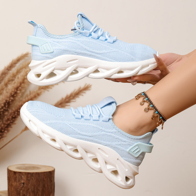 Zapatillas informales de malla transpirable con suela gruesa para mujer