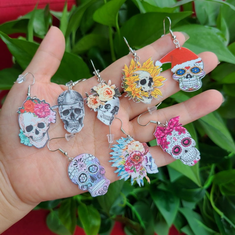 Women Halloween Scary Acrylic Flower Dangle Earrings