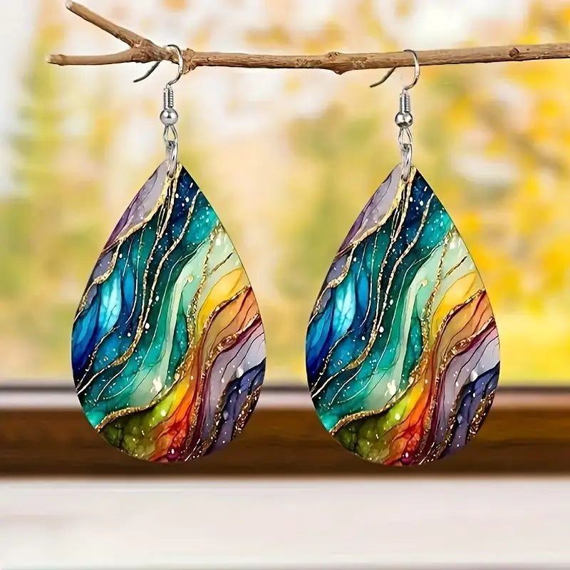 Women Fashion Colorful Water Ripple Pattern Acrylic Earrings