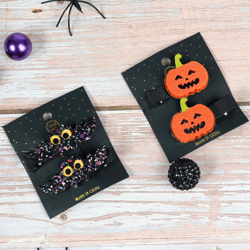 Pince à cheveux Halloween pour enfants, motif citrouille et chauve-souris