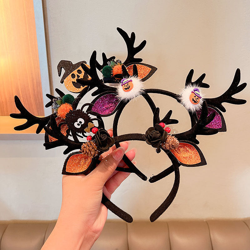 Diadema de astas negras para Halloween con diseños festivos