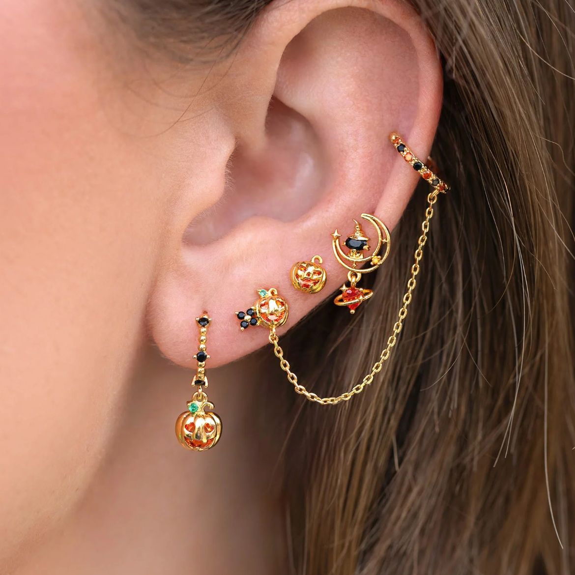 Halloween Black Cat Pumpkin Skull Stud Earrings