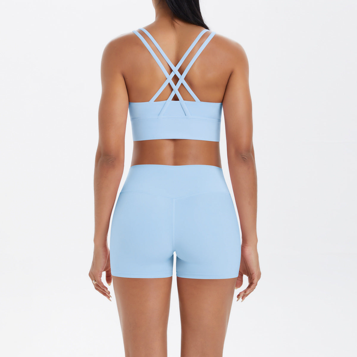 Women Casual Solid Color Tank Top and Tight Shorts Two-Piece Set for Yoga and Sports