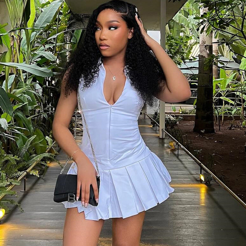 Women Fashion Solid Color Sleeveless Mini Dress